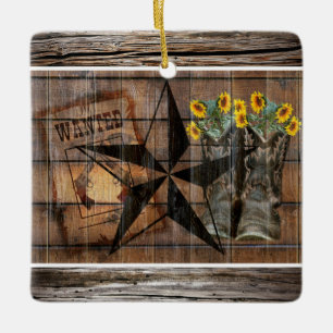 Rustic Texas Star Western Pistol Cowboy Boots Cera Keramikornament