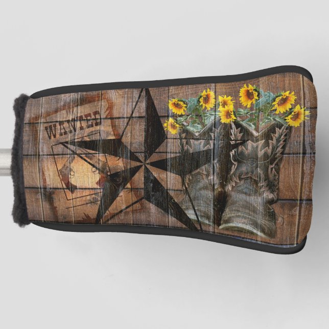 Rustic Texas Star Western Pistol Cowboy Boots Golf Headcover (Vorderseite)