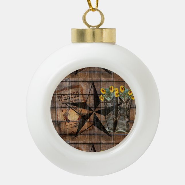 Rustic Texas Star Western Pistol Cowboy Boots Keramik Kugel-Ornament (Vorderseite)