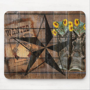 Rustic Texas Star Western Pistol Cowboy Boots Mousepad
