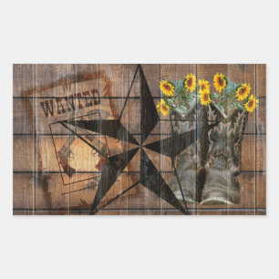 Rustic Texas Star Western Pistol Cowboy Boots Rechteckiger Aufkleber