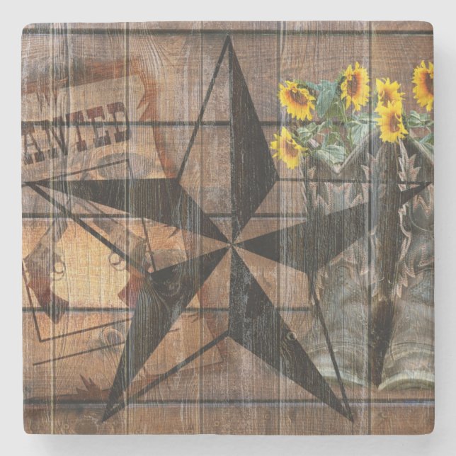 Rustic Texas Star Western Pistol Cowboy Boots Steinuntersetzer (Vorderseite)