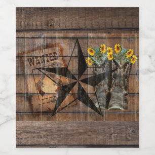 Rustic Texas Star Western Pistol Cowboy Boots Weinetikett