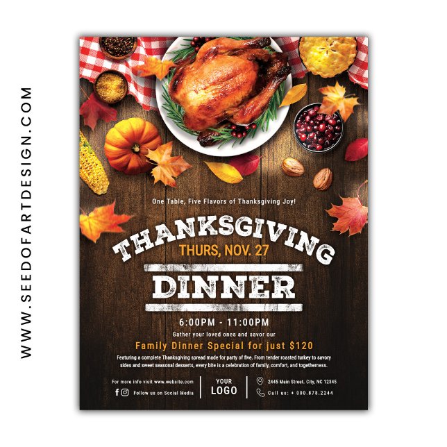 Rustic Thanksgiving Restaurant Dinner Special Flyer (Von Creator hochgeladen)