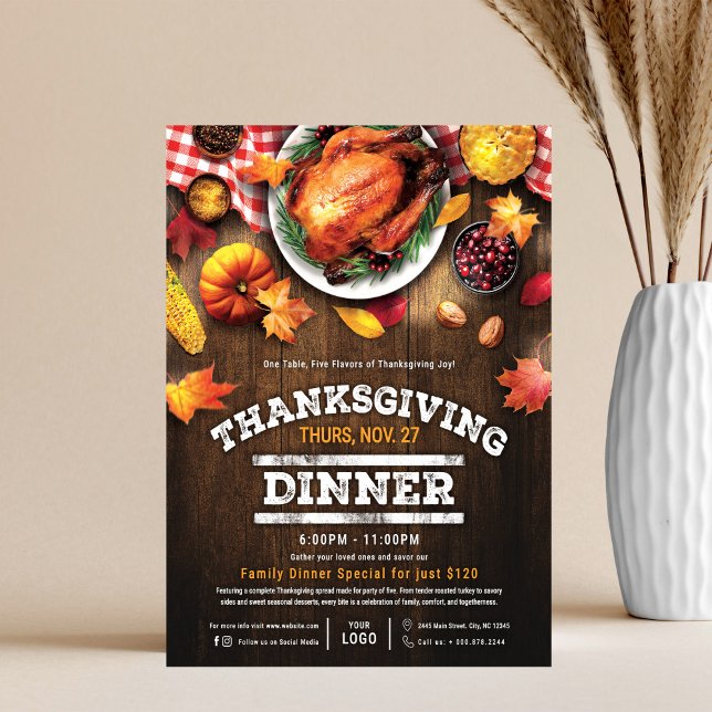 Rustic Thanksgiving Restaurant Dinner Special Flyer (Von Creator hochgeladen)