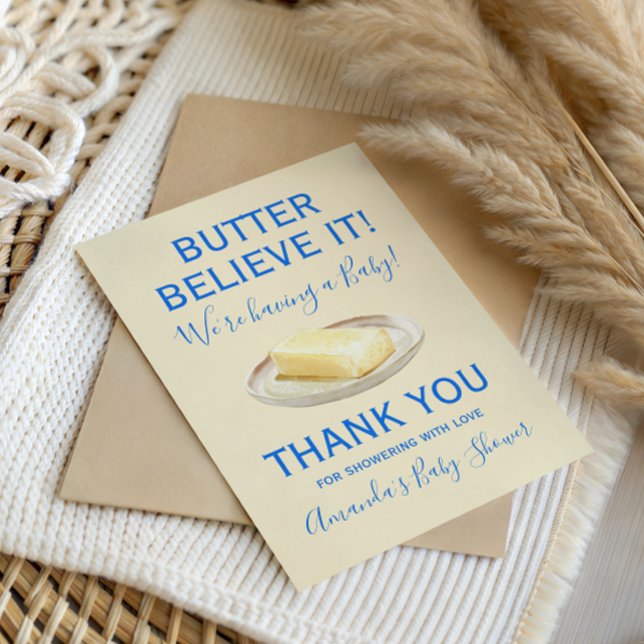 Rustic Theme Butter Yellow Blue Baby Shower  Dankeskarte (Von Creator hochgeladen)