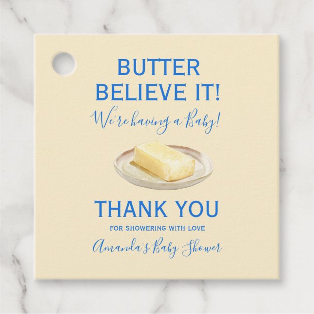 Rustic Theme Butter Yellow Blue Baby Shower  Geschenkanhänger (Vorderseite)