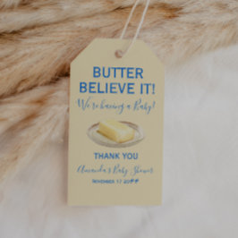 Rustic Theme Butter Yellow Blue Baby Shower Geschenkanhänger
