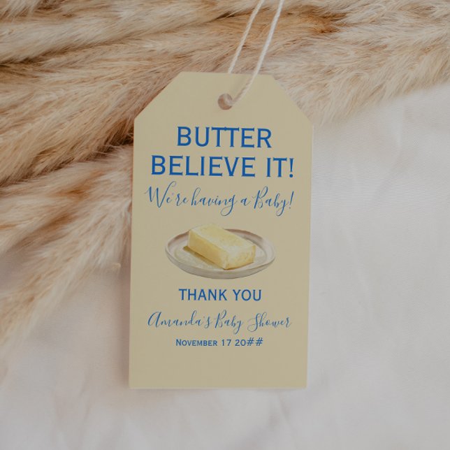 Rustic Theme Butter Yellow Blue Baby Shower  Geschenkanhänger (Von Creator hochgeladen)