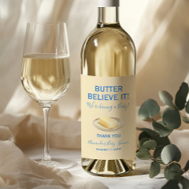 Rustic Theme Butter Yellow Blue Baby Shower Weinetikett