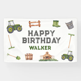 Rustic Tractor Farm Green Boy Happy Birthday  Banner