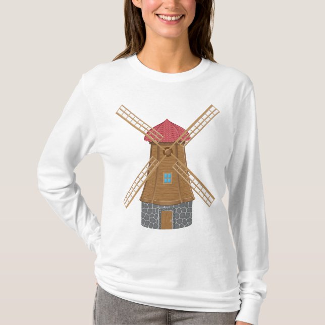 Rustic Traditional Wooden Windmill T-Shirt (Vorderseite)