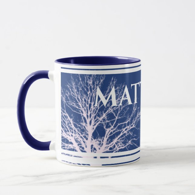 Rustic Tree Blue Personalisiert Name Tasse  (Links)