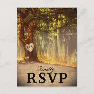 Rustic Tree Lake Hochzeit RSVP Einladungspostkarte