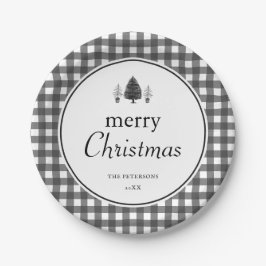 Rustic Tree Merry Christmas Plaid Christmas Party Pappteller