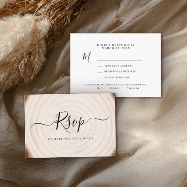 Rustic Tree Ring Wood Grain Wedding RSVP Karte (Von Creator hochgeladen)