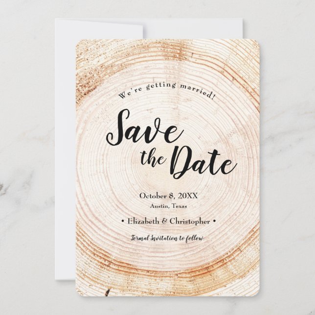 Rustic Tree Rings Wedding Save the date Foto Einladung (Vorderseite)