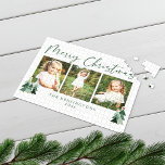 Rustic Trees Modern Christmas Holiday 3 Foto<br><div class="desc">Niedliches, modernes und dennoch rustikales Weihnachtsfest Foto Puzzle mit bezaubernden kleinen Wäldern von rustikalen Weihnachtsbäumen und frohe Weihnachten in der modernen Typografie. Fügen Sie drei Ihrer Lieblings-Fotos und einen persönlichen Gruß für das perfekte Urlaubspuzzle Geschenk! Bitte kontaktieren Sie uns unter cedarandstring@gmail.com , wenn Sie Hilfe beim Design oder den passenden...</div>