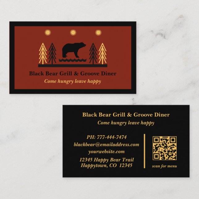 Rustic Tribal Southwestern Black Bear Restaurant  Visitenkarte (Vorne/Hinten)