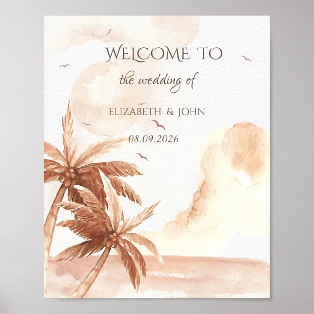 Rustic Tropical Palms Wedding Poster (Vorne)