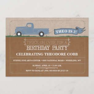 Rustic Truck Boy Invitations de fête d'anniversair