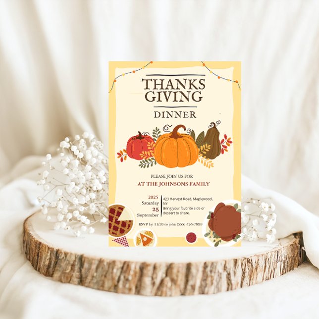 Rustic Turkey Pumpkin Thanksgiving Dinner Fall  Einladung (Rustic Turkey Pumpkin Thanksgiving Dinner Fall Invitation whimsical leaves fall autumn dinner party )