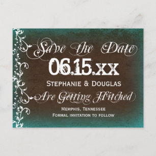 Rustic Turquoise Brown Enregistrer la date Cartes