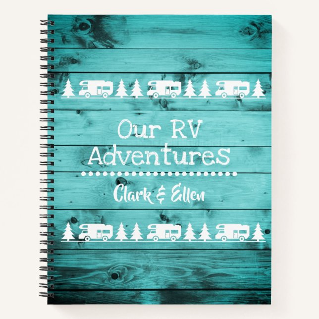 Rustic Turquoise Wood Camping Custom RV Journal (Devant)
