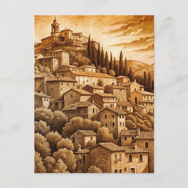 Rustic Tuscan European Hillside Vintage Nostalgia Postkarte (Vorderseite)