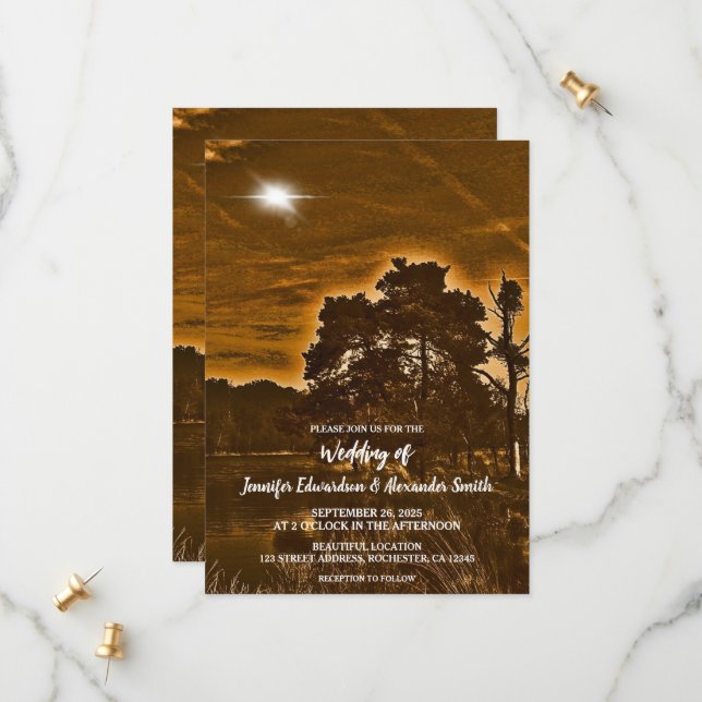 Rustic twinkle light country wedding invitation save the date (Vorderseite/Rückseite Beispiel)