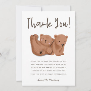 Rustic Twins Cub Bear Baby Dusche Danke Karte