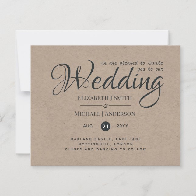 Rustic TYPOGRAHY Wedding Invites - Kraft Look (Vorderseite)
