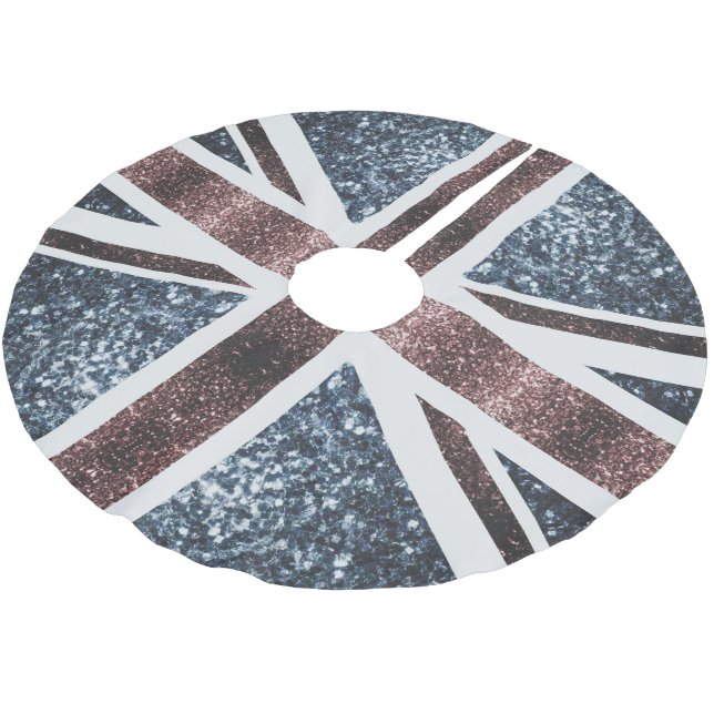 Rustic UK flag red blue sparkles glitters Polyester Weihnachtsbaumdecke (Schrägansicht)