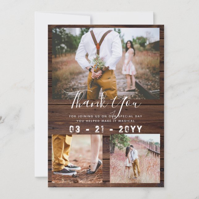 RUSTIC Vielen Dank für Ihr Hochzeitsszenario FOTO  Dankeskarte (Vorderseite)