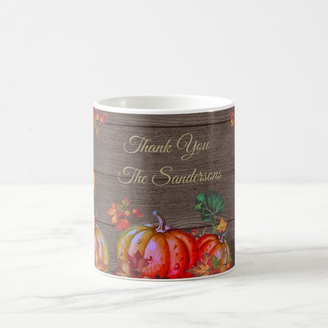 Rustic Vielen Dank Orange Pumpkin Herbstlaubs Wood Kaffeetasse (Mittel)