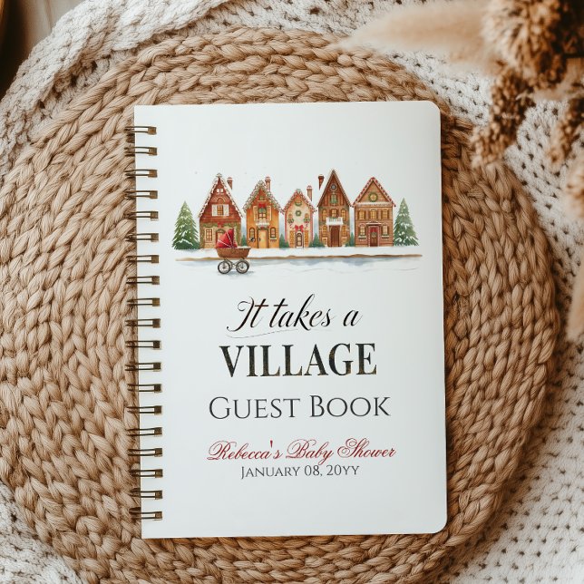Rustic Village House Winter Baby Showbook Notizbuch (Von Creator hochgeladen)