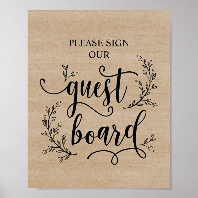 Rustic Vines Wedding Guest Board - Zeichen Poster (Vorne)