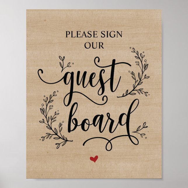 Rustic Vines Wedding Guest Board - Zeichen Poster (Vorne)