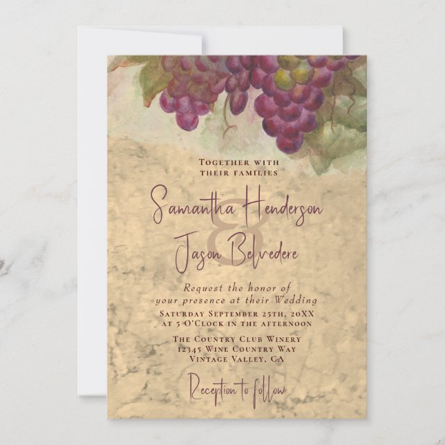 Rustic Vineyard Watercolor Elegant Wedding Einladung (Vorderseite)