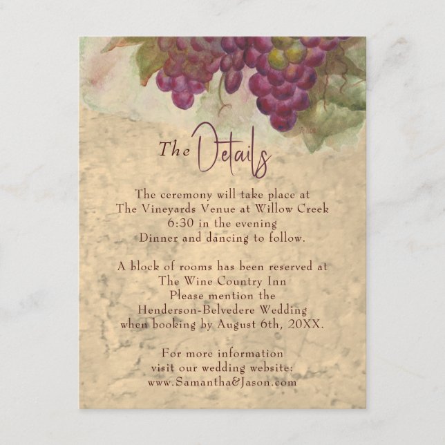 Rustic Vineyard Wedding Details Enclosure Card Begleitkarte (Vorderseite)