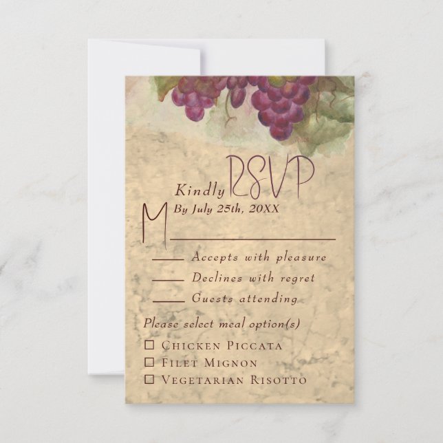 Rustic Vineyard Wedding Meal Choice RSVP (Vorderseite)