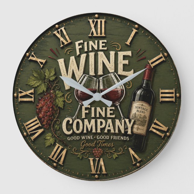 Rustic Vineyard Wine Lover Große Wanduhr (Vorderseite)