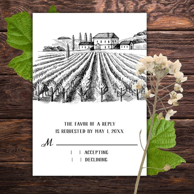Rustic Vineyard Winery Mariage artistique Carte RS (Rustic Vineyard Winery Artistic Wedding RSVP Card)
