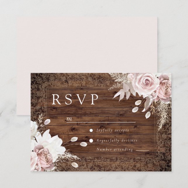 Rustic Vintage Blush Floral Wedding RSVP Karte (Vorne/Hinten)