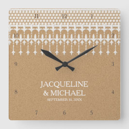 Rustic Vintage Lace Kraft Paper Script Typography Quadratische Wanduhr
