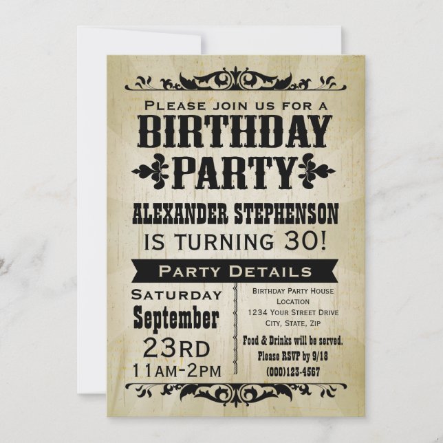 Rustic Vintage Pays Anniversaire Fête Invitation (Devant)