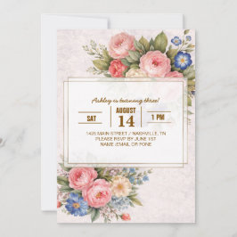 Rustic Vintage Personalized Floral Rose Design     Einladung
