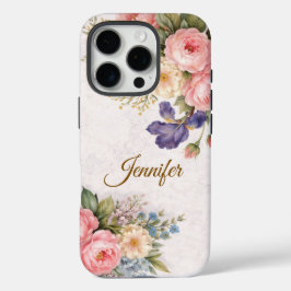 Rustic Vintage Personalized Floral Rose Design     iPhone 16 Pro Hülle