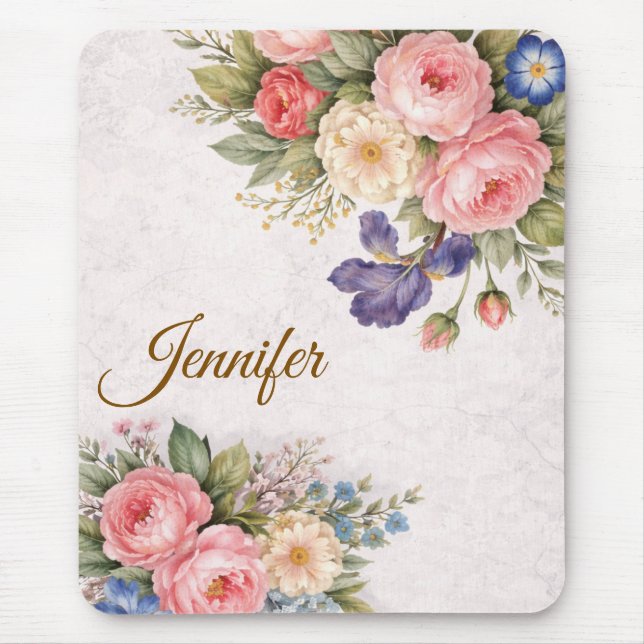 Rustic Vintage Personalized Floral Rose Design     Mousepad (Vorne)