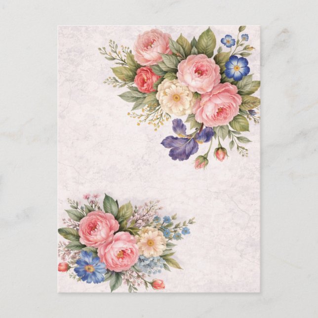 Rustic Vintage Personalized Floral Rose Design     Postkarte (Vorderseite)